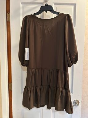 AX Paris Chocolate Brown Tiered Puff Sleeve swing Dress